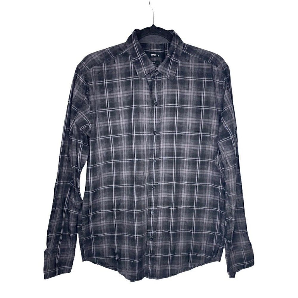 Hugo Boss Button Down Size L Long Sleeve Shirt Slim Fit Collared Men's Business
